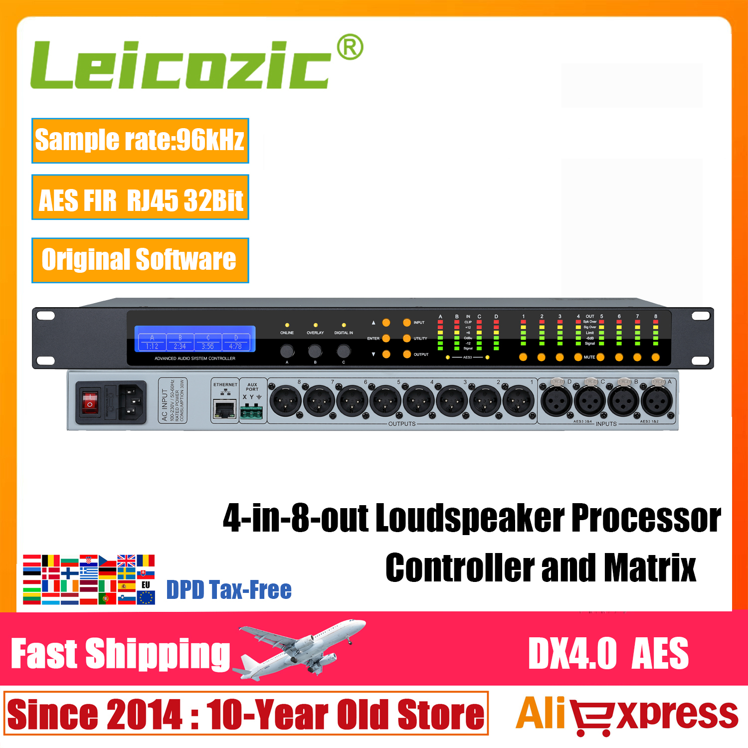 Leicozic 96KHz 32 ビットデジタルオーディオプロセッサ AES FIR 4In 8Out サウンドプロセッサオーディオプロフェッショナルスピーカー管理 DX4.0