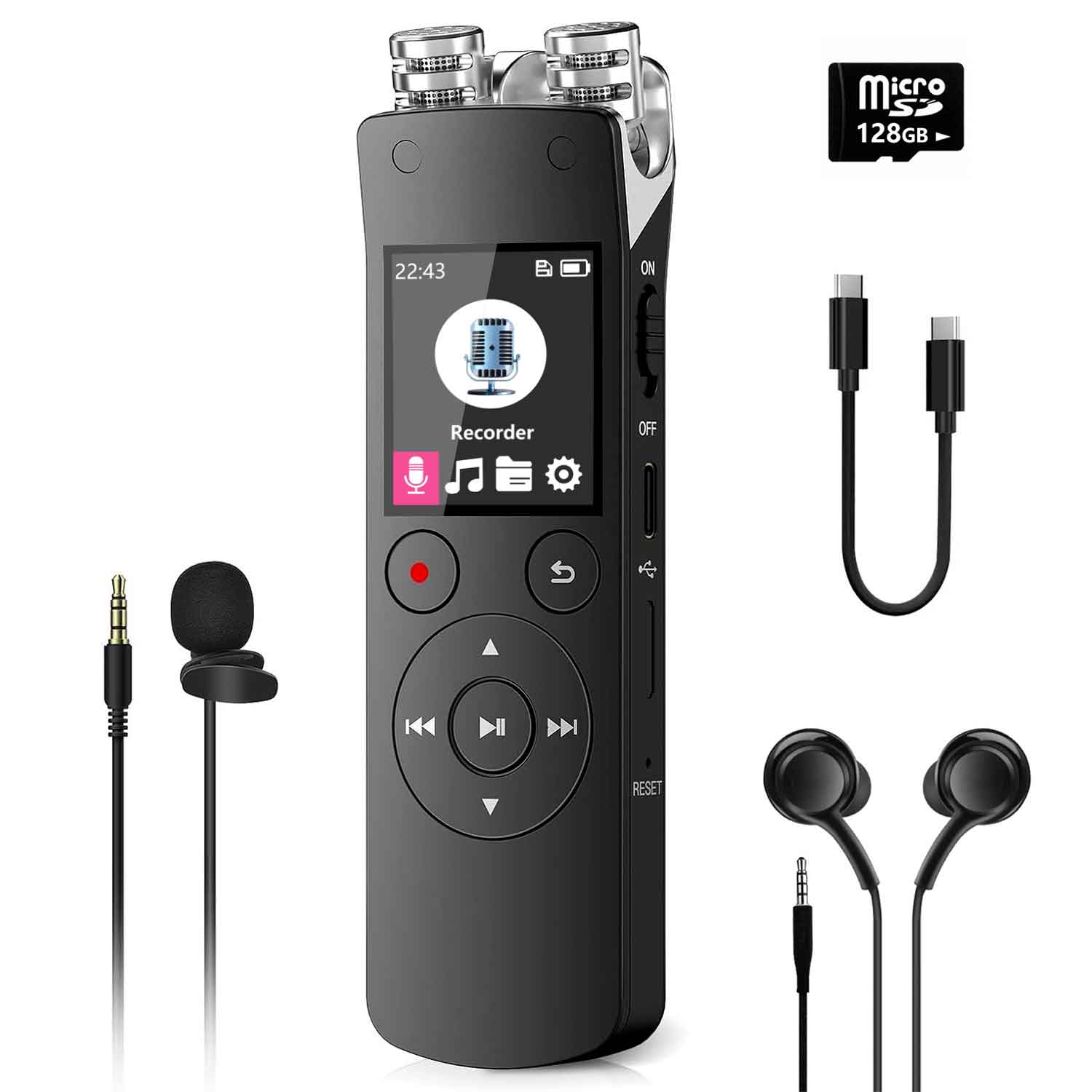 Bluetooth対応デジタルレコーダーミニプロフェッショナルHDボイスレコーダー、講義、会議、インタビュー、学生用MP3プレーヤー。