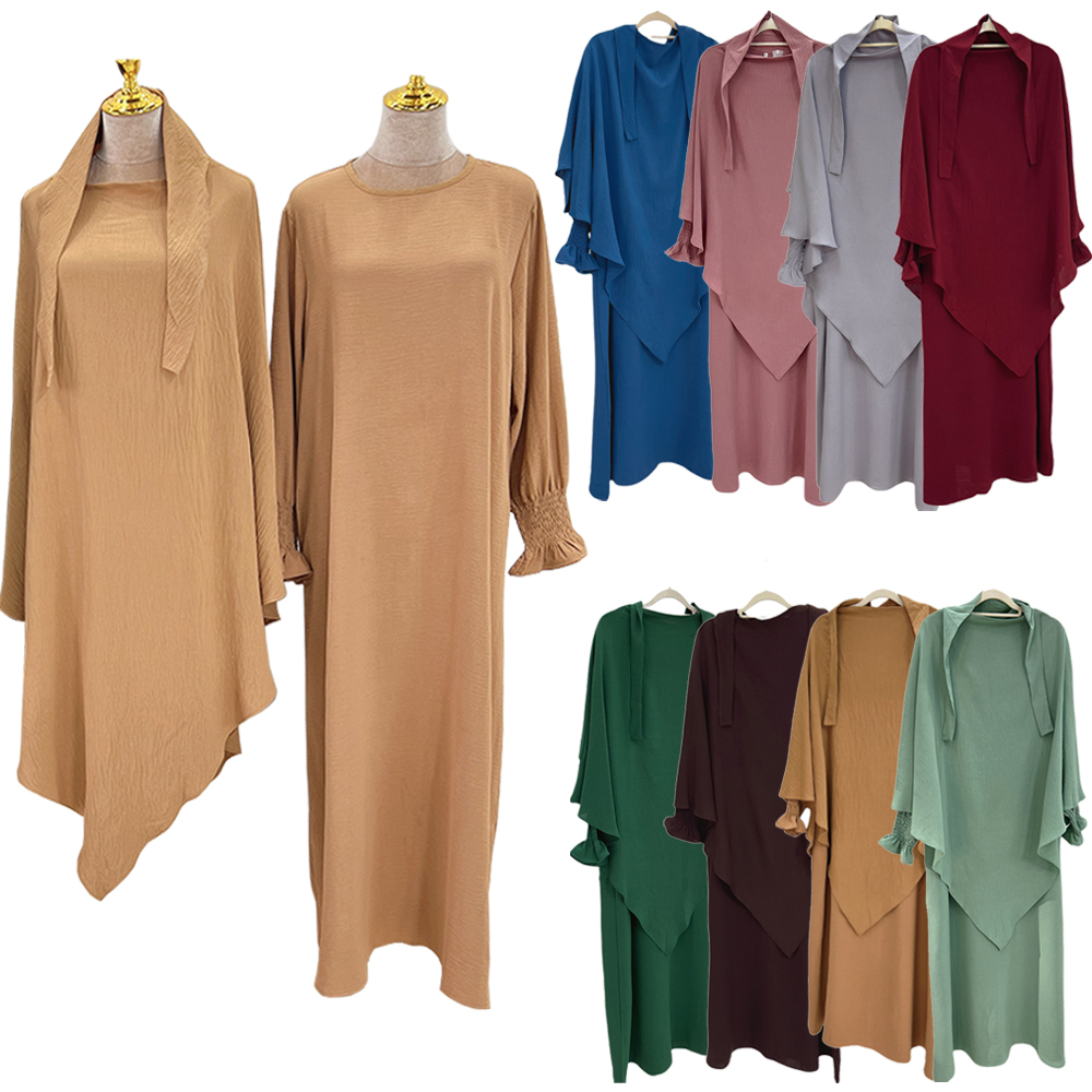 2pc Khimar Abayas 女性イスラム教徒控えめなヒジャブドレス祈りの衣服トルコアバヤカフタンイスラムローブラマダンイードジェラバ Jalabiya