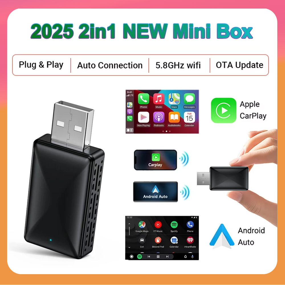 ミニ 2in1 ワイヤレス CarPlay ドングルワイヤレス Android 自動アダプタ AI スマートボックス車用有線 CarPlay 車インテリジェントシステム