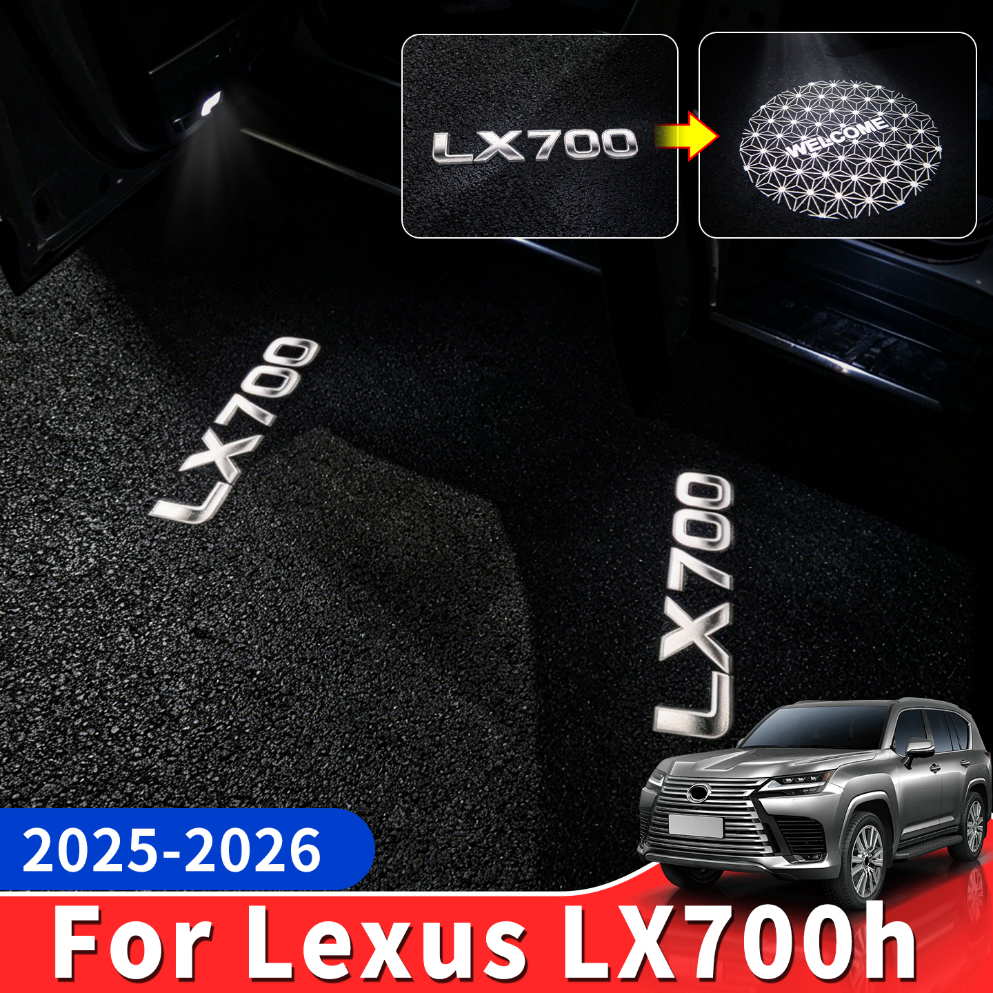 2024-2026 レクサス LX700h ドアウェルカムライトデュアルカラー LX700 へようこそロゴ LED プロジェクター外装アクセサリー