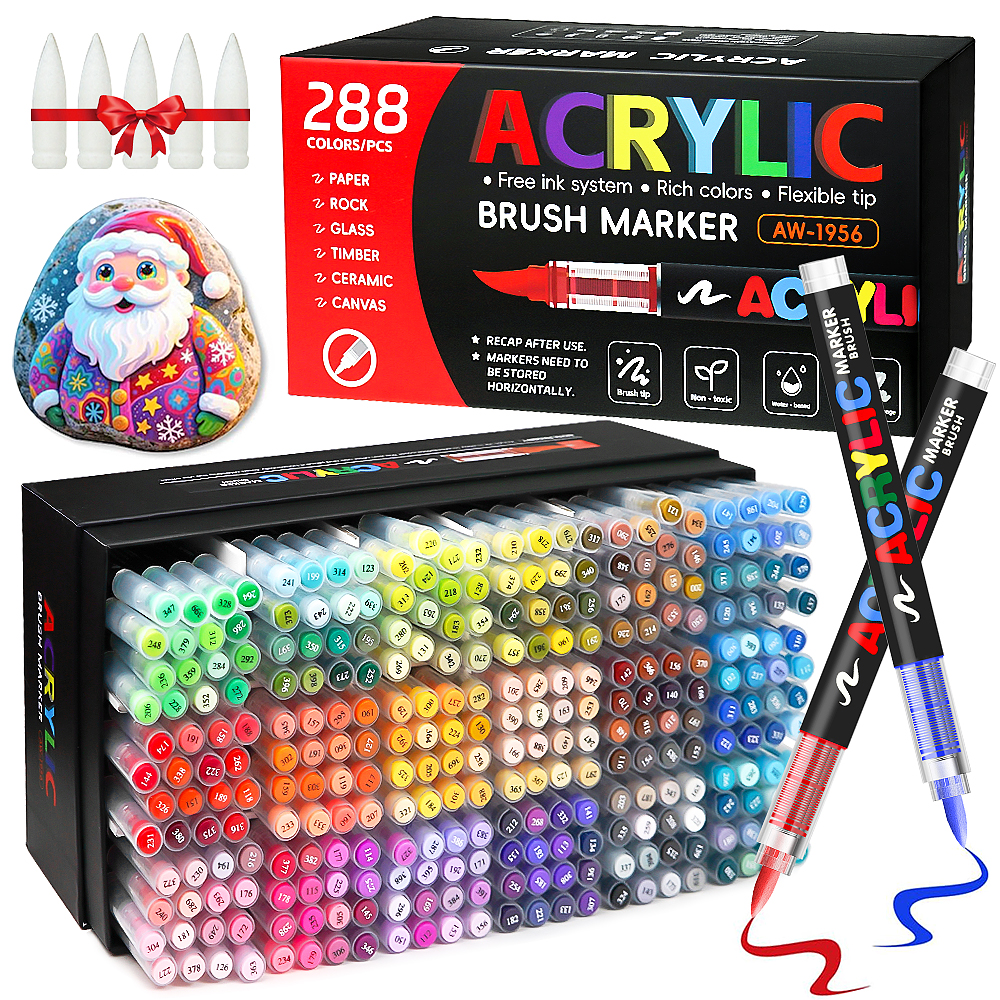 12-288 色アクリルペイントペンマーカーブラシ先端ペイントマーカー岩絵用木材キャンバス石クリスマスギフト DIY クラフト