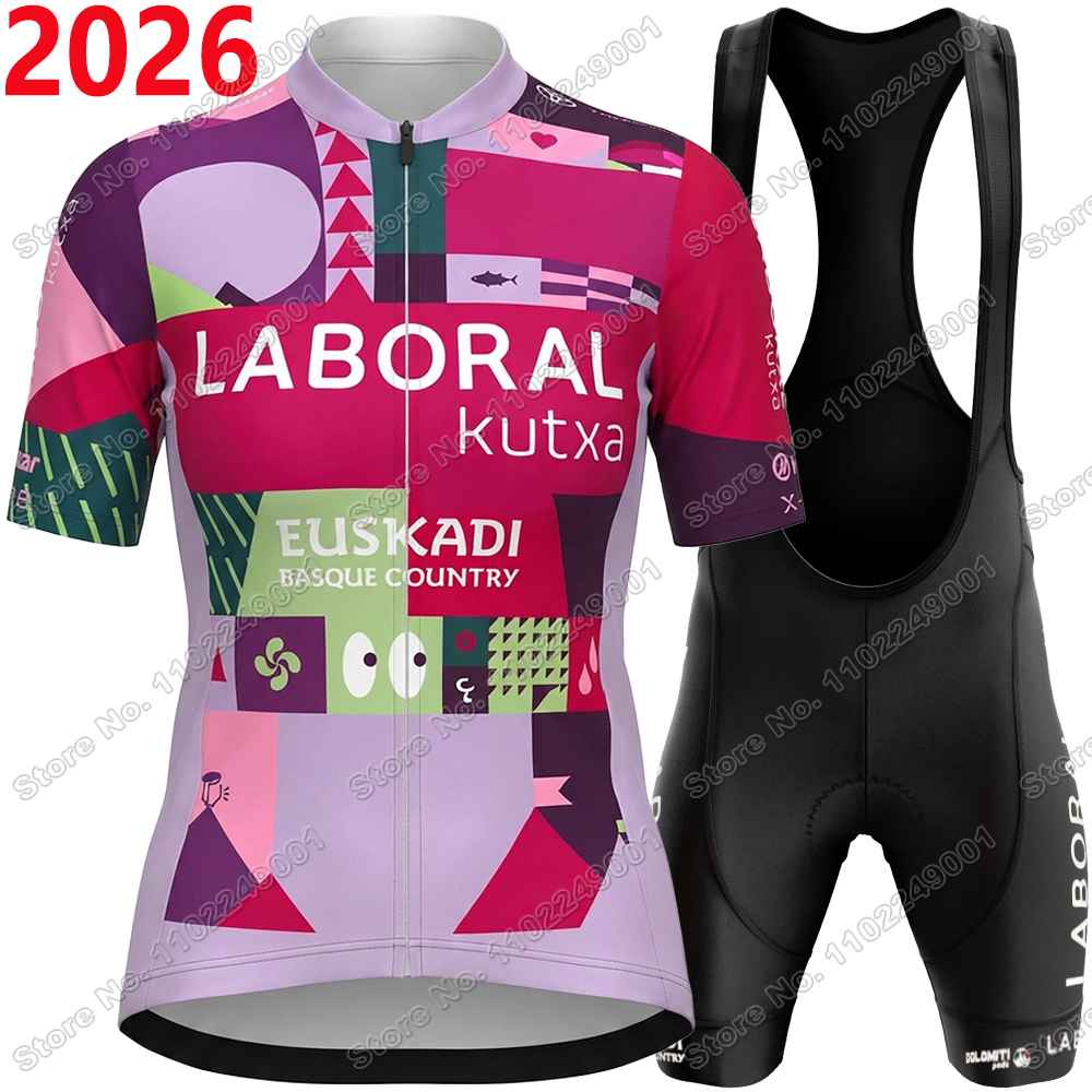 2026 LABORAL Kutxa チームサイクリングジャージセット Euskadl バスク国サイクリング服男性ロードバイクシャツスーツビブショーツ MTB 着用
