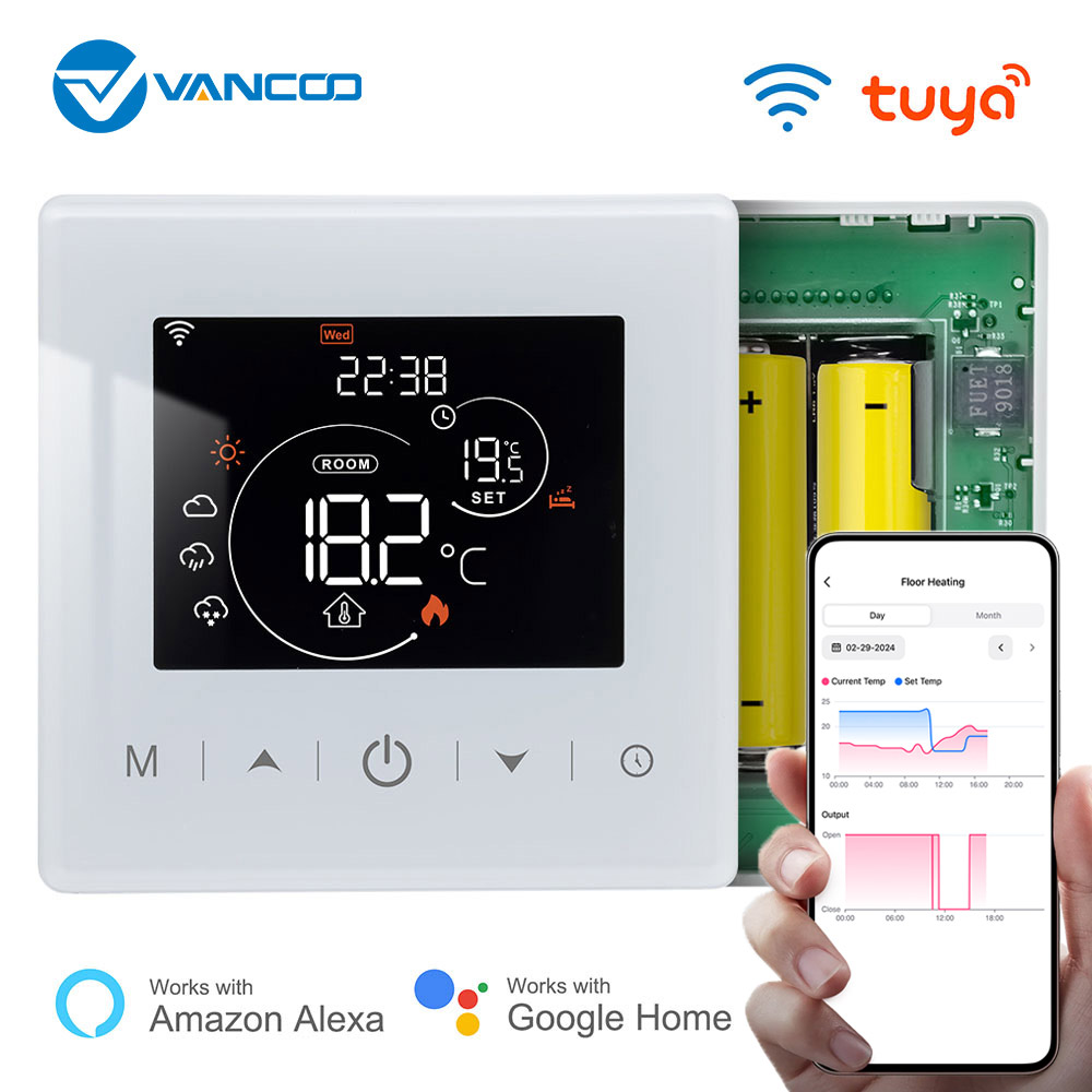 Tuya WiFi 加熱サーモスタットスマートホームバッテリー駆動温度コントローラーガスボイラー用アリス Alexa Google ホームと連携