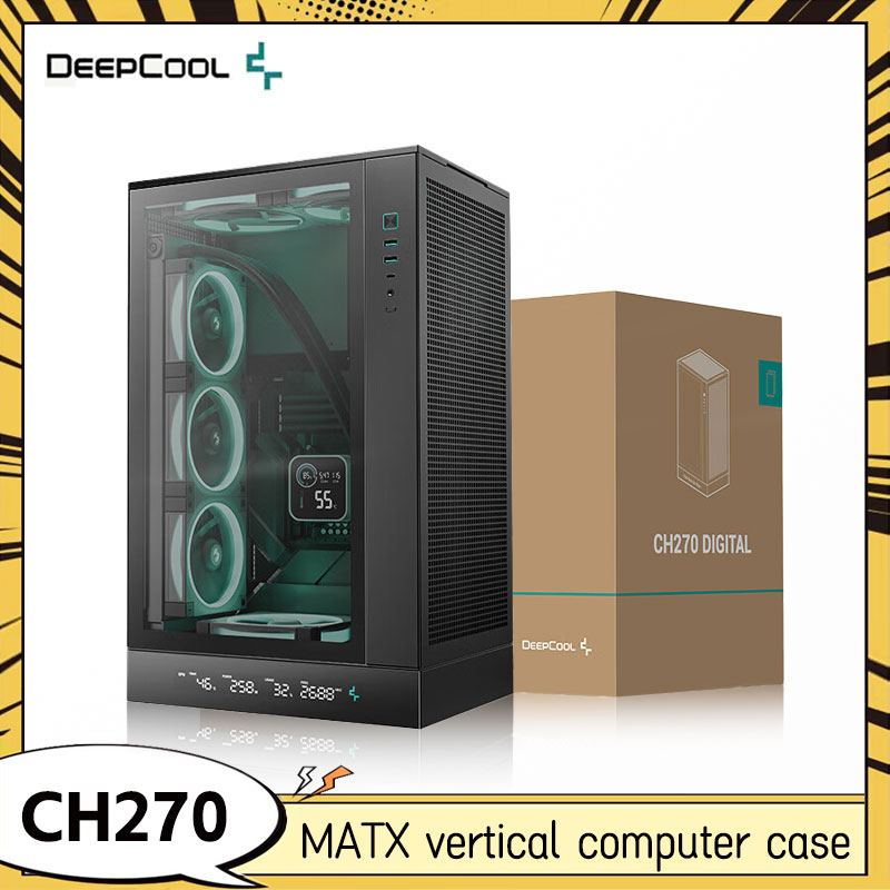 DEEPCOOL CH270 デジタル ディスプレイ シャーシ垂直 MATX 構造サポート 360 水冷 ATX 電源コンピュータ シャーシ
