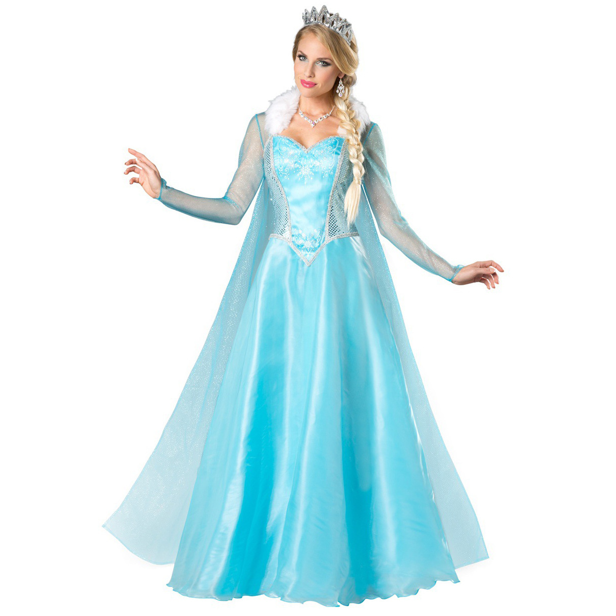 ハロウィン女性エルザプリンセス衣装おとぎ話の氷の女王エルザアンナプリンセスコスプレロングドレスケープファンシードレス