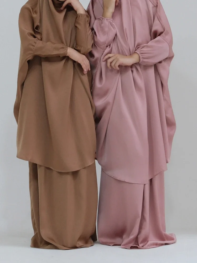 イードイスラム教徒ロングキマールドレスキッズガールズアバヤロングキマールセット祈り衣服ラマダンドレス 2 ピース Jubha ローブカフタン Jilbab