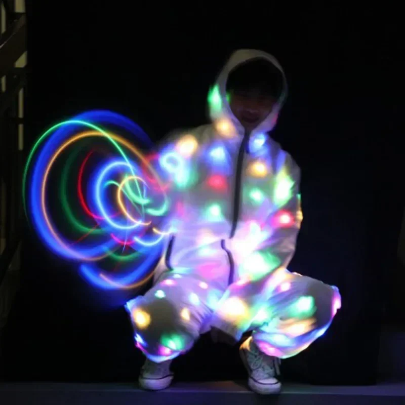 グローダンス衣装 LED ジャケット LED パンツ発光 Led コスプレ服男の子女の子子供ハロウィン衣装ポケットジッパー