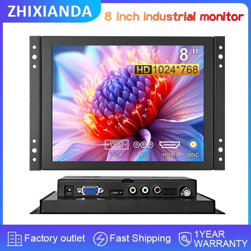 8 インチオープンフレーム産業用液晶モニター壁掛けメタルケースディスプレイ VGA/HDMI/BNC/USB/AV 信号入力付き
