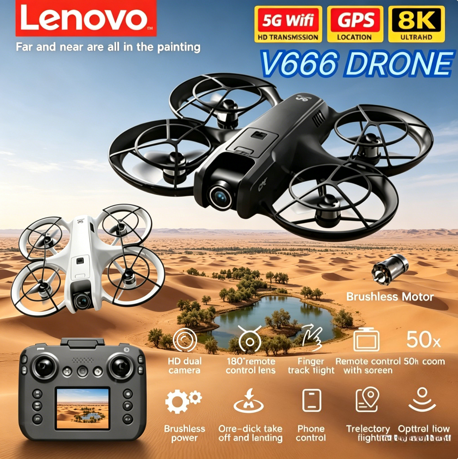Lenovo V666 ミニ RC ドローン 8K HD 5G WIFI 障害物回避ブラシレスモーター高度保持ヘッドレスモード折りたたみ式クアッドコプター UAV