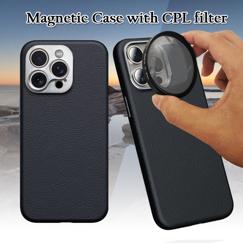 マグネットケース磁気電話ケース CPL スターフィルター高級磁気レザーケース iPhone 15 Magsafe カバーサポートカーホルダー