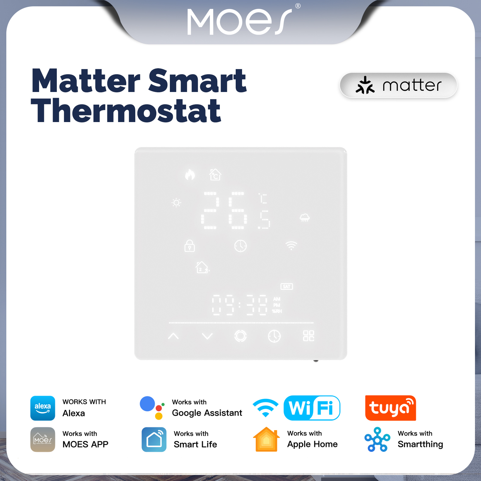 MOES Tuya WiFi Matter スマートサーモスタット温度コントローラー水ボイラー電気加熱 Alexa Google Apple Smartthings