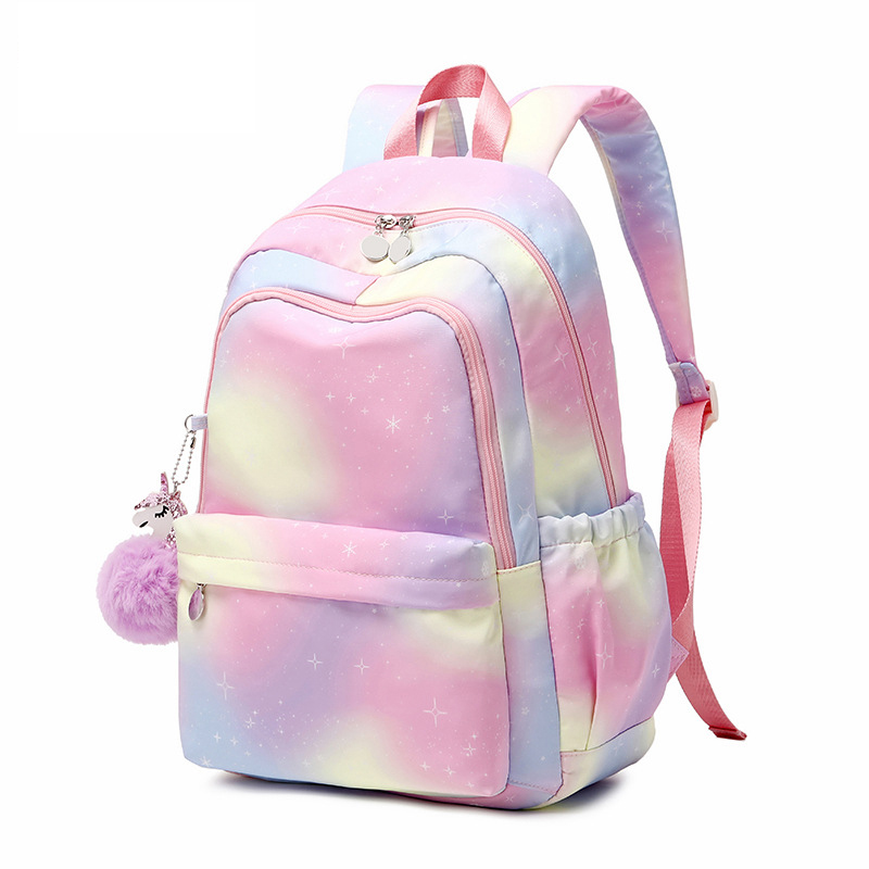 スクールバックパック 女の子用ブックバッグ レインボープリント女子学生バックパック 小学校用バッグ キッズ軽量バックパック