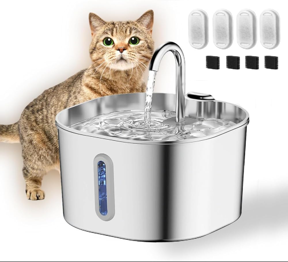 猫用噴水ステンレススチール：猫/犬用ペット噴水、小動物の水を飲むための屋内自動給水器ボウル
