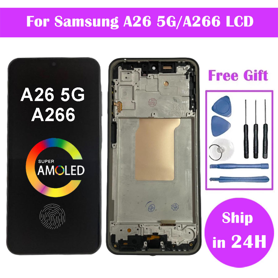 スーパー AMOLED サムスン A26 5 グラムディスプレイ A266B A266E A266B/DS A266E/DS 液晶タッチスクリーンデジタイザアセンブリとフレーム