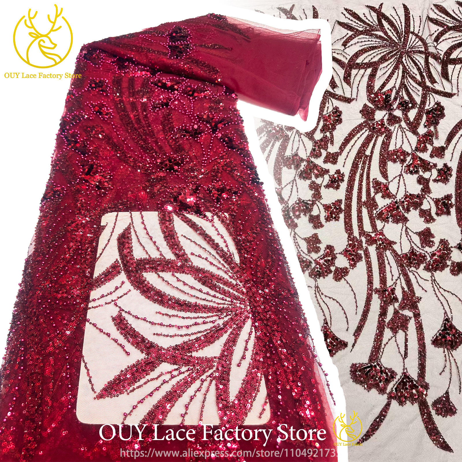 African Embroidery Beaded Lace Fabric 2026 High Quality Nigerian French Sequins Tulle Lace Fabric For Wedding Dress Sewing