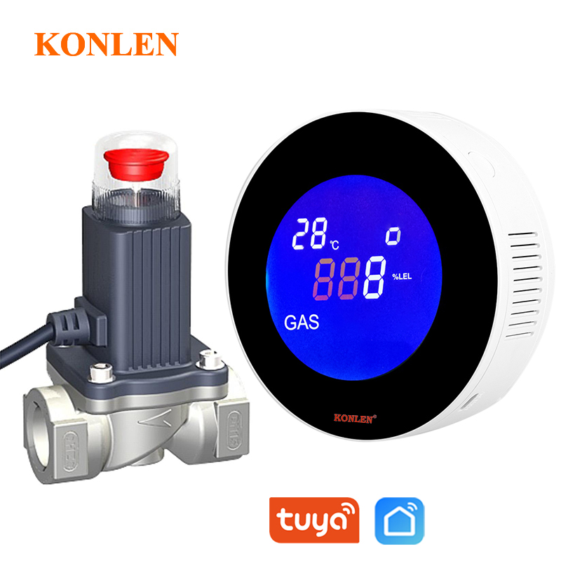 WIFI Tuya LPG 天然ガス検知器 電気ソレノイドバルブ付き 自動スマートコントロール シャットオフメタン CH4 リーク警報センサー