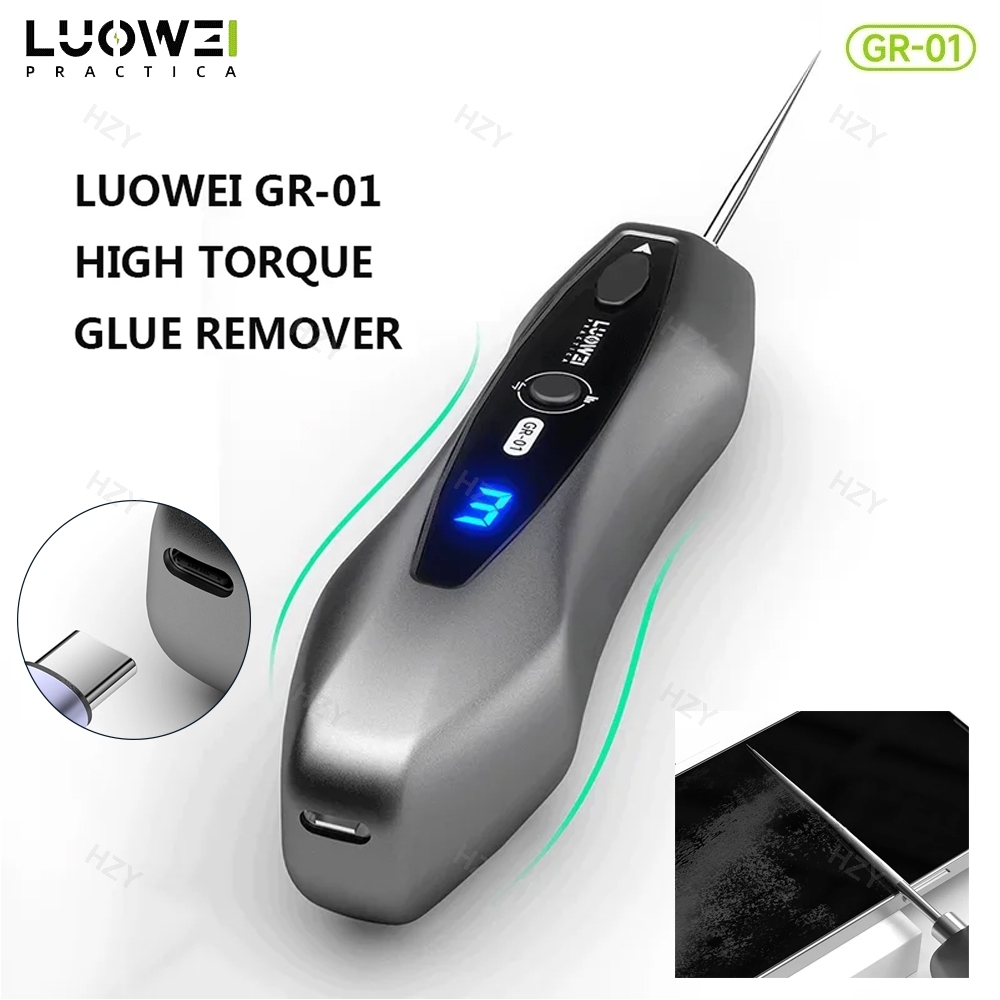 LUOWEI GR01 電気接着剤リムーバー 200 ワット高トルク電話タブレット LCD スクリーン接着剤除去 Type-C ポート接着剤クリーニングツール