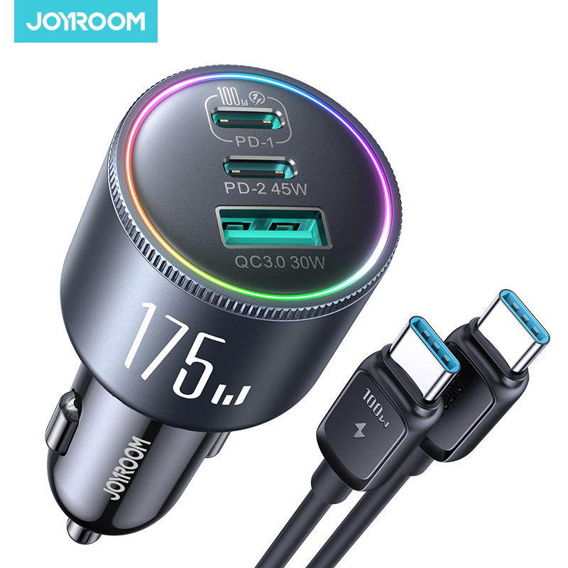 Joyroom 175W 車の充電器 PD 3.0 100W 超高速充電 USB C 自動車電話アダプター MacBook Pro iPhone 17 Samsung Galaxy S25 24用