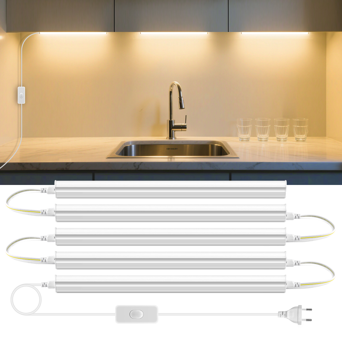 50 センチメートル LED ライトキッチンアンダーキャビネットランプ 220V 15 ワット LED チューブ 1.2 メートル EU プラグスイッチ電源ケーブル家庭用寝室屋内ランプ