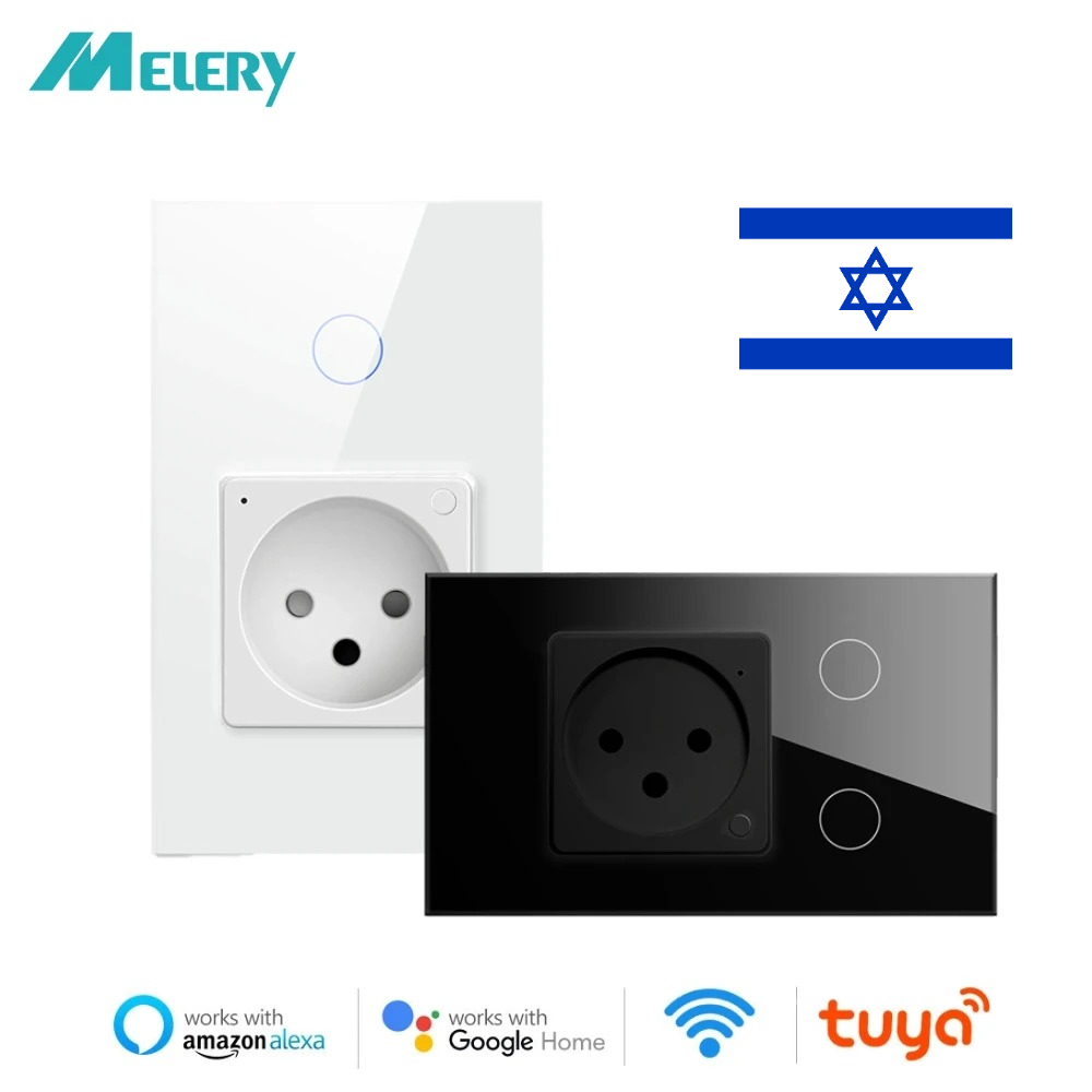 Melery イスラエル壁ソケット Tuya Wifi スマートライトスイッチプラグコンセントタッチセンサーガラスパネルリモコン Alexa Google ホーム
