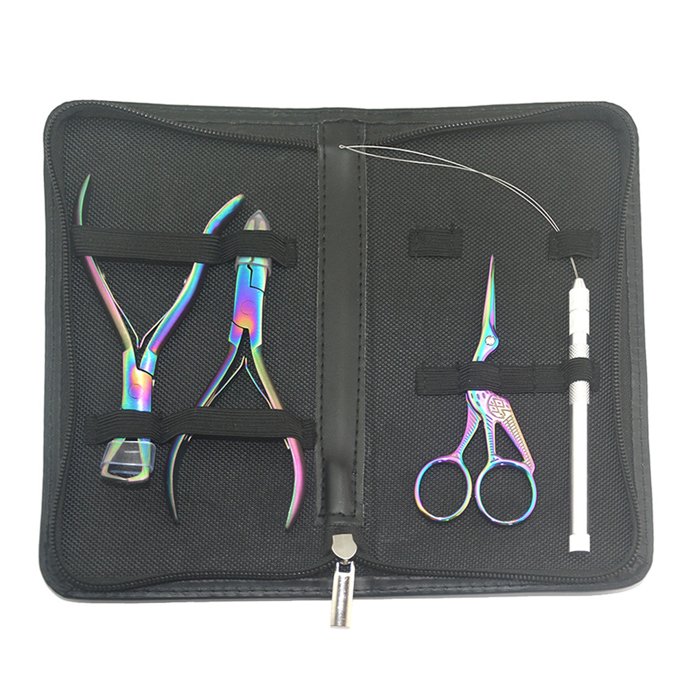 Professional Hair Extension Tool Set Micro Ring Applicator Remover Plier Hair Loop Metal Scissors Weft Extensions Salon Kit