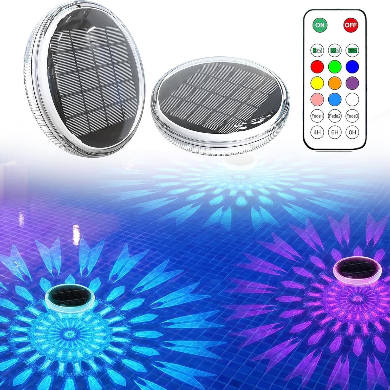 2 個ソーラーフローティングプールライト変色 RGB 変色プールプロジェクターライト防水 LED プール温水浴槽の装飾