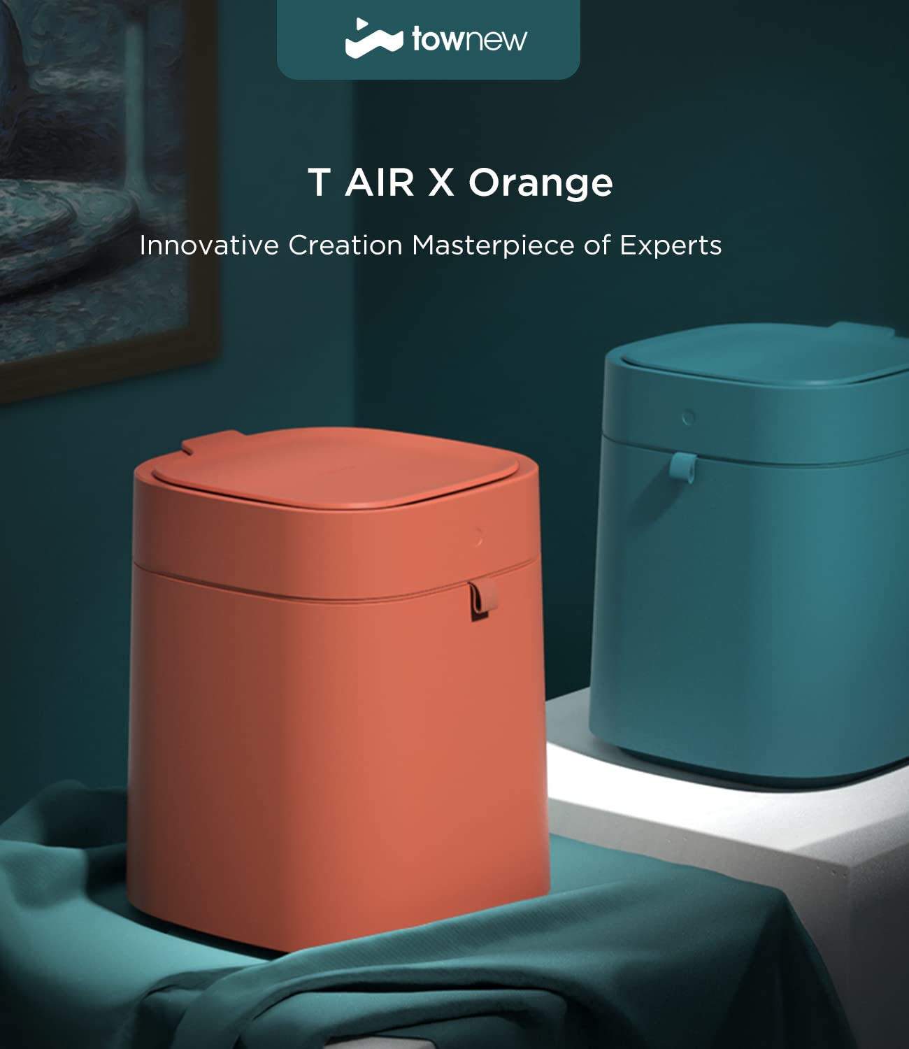 TOWNEW T Air X オレンジ セルフシールゴミ箱 3.5 ガロン自動ゴミ箱 モーションセンサーとハンドル付き