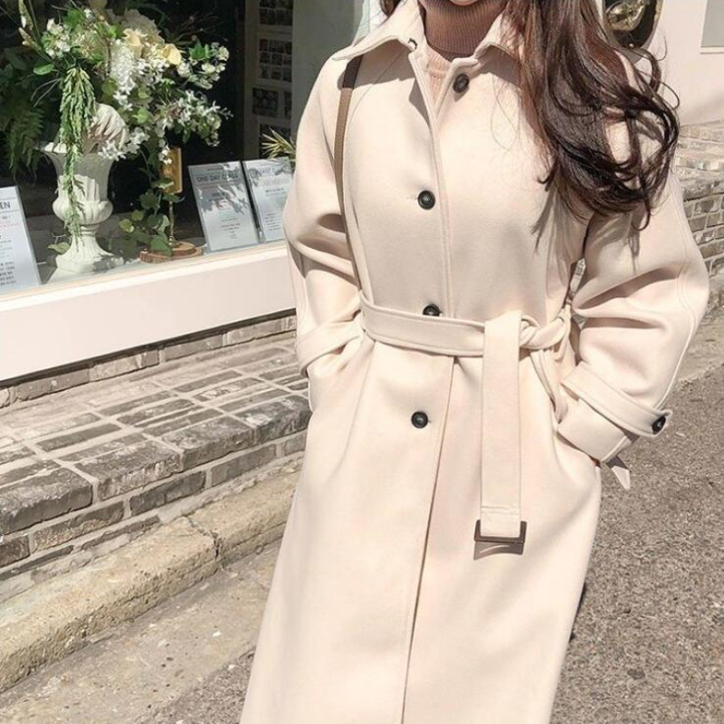 女性ロングウールコート秋秋冬ブレンドジャケットヴィンテージ長袖生き抜くスーツエレガントな Mujer マキシ厚いウインドブレーカー