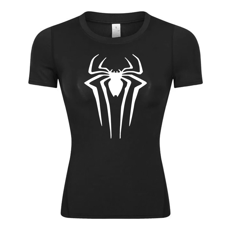 スパイダープリント半袖圧縮シャツ女性のためのアスレチックランニングワークアウトヨガ Tシャツ Tシャツベースレイヤートップスジムスポーツギア