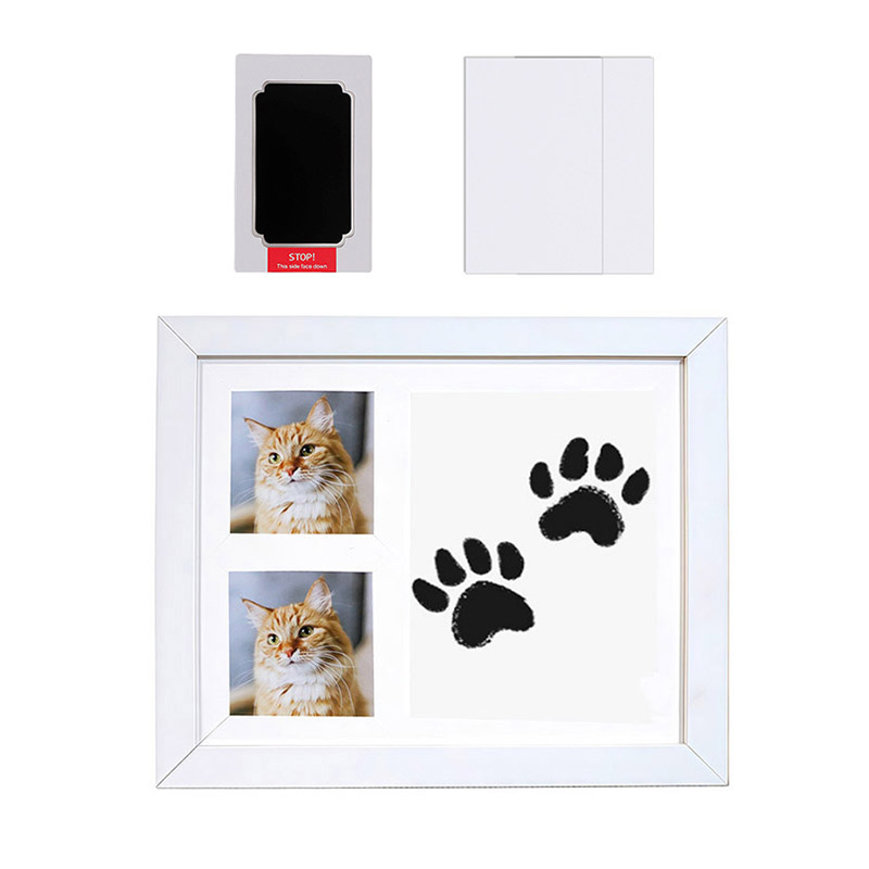 DIY 木製足跡フレームキット 犬と猫用 カスタマイズ可能 汚れない クリーンタッチ インクパッド ペット記念品フレーム ペット愛好家へのギフト