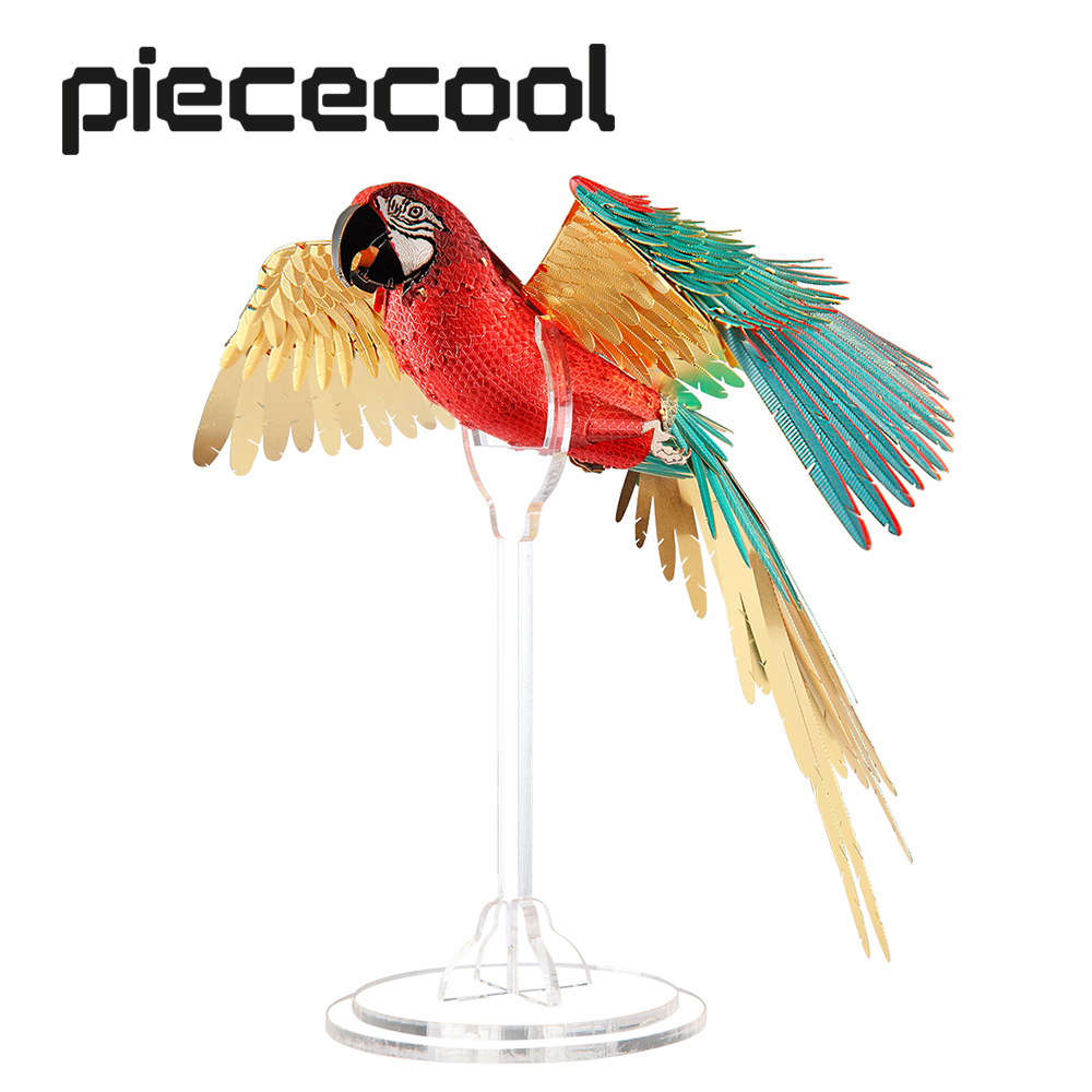 Piececool 3D メタルパズル - 緋色のコンゴウインコ アクリルスタンド付き DIY モデルキット組み立てるジグソーパズル玩具デスクトップ装飾ギフト大人用