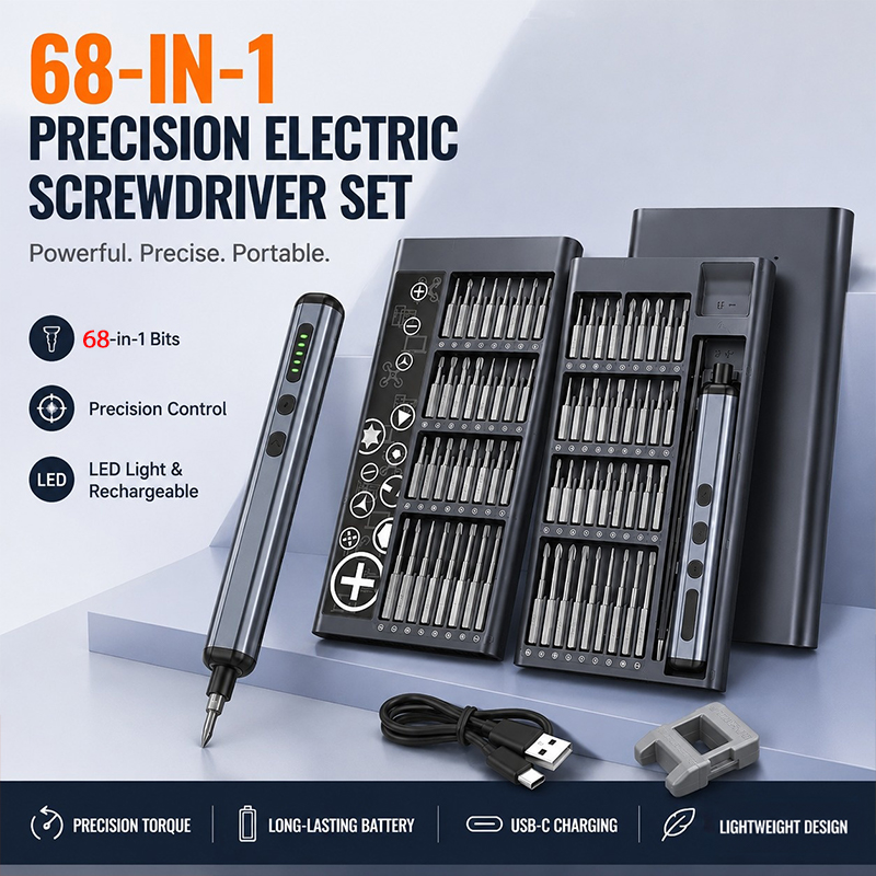 68 in 1 精密電動ドライバーセット 64 ビット LED ライト充電式コードレス電源スクリュードライバーキット電話修理 PC