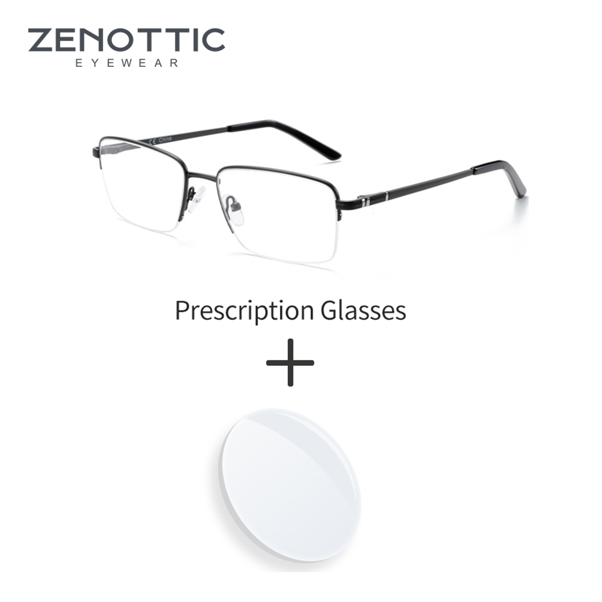 ZENOTTIC ハーフリム半径付きメガネ メンズ メタル製 累進レンズ 光学メガネ ブルーライトカット 近視用メガネ