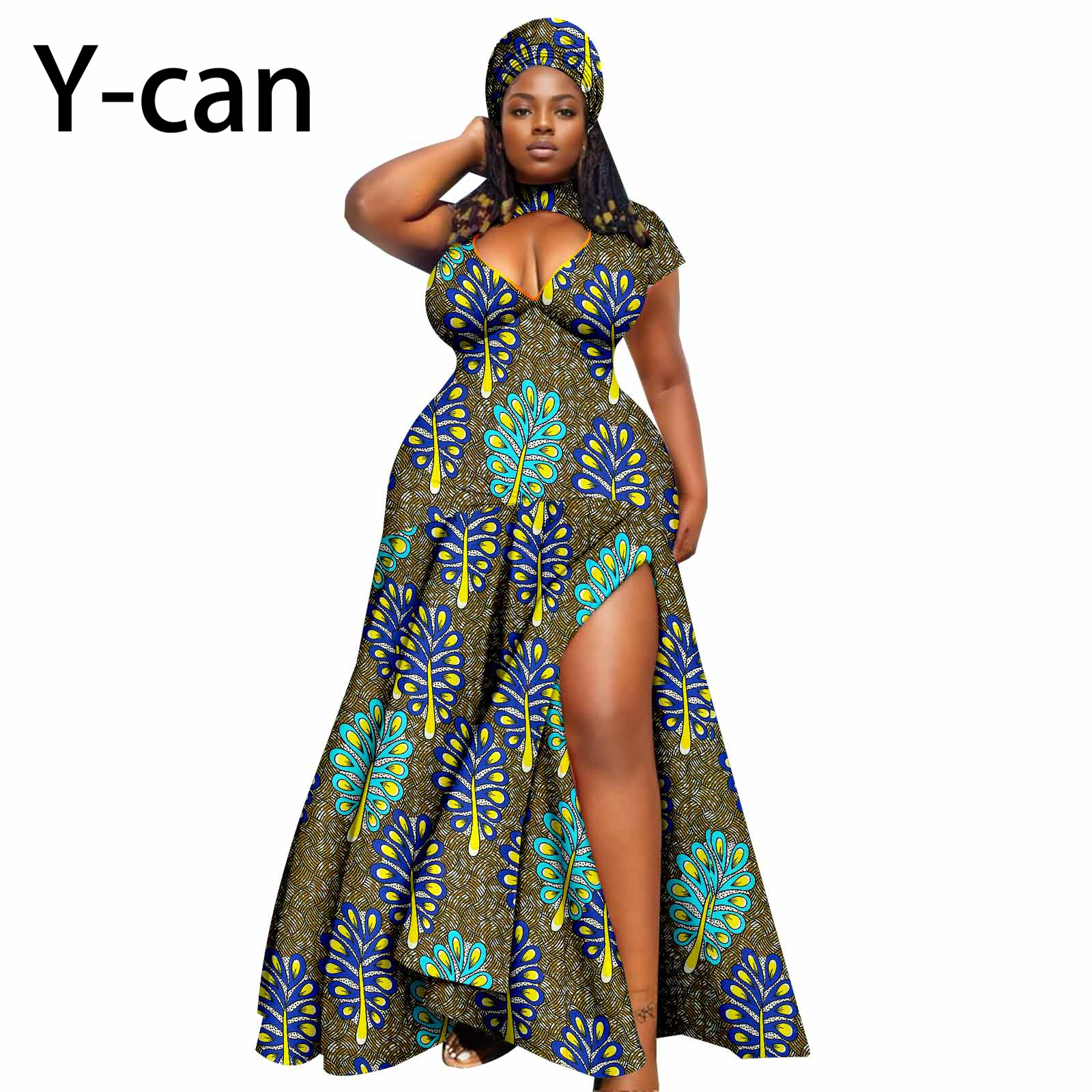 Dashiki アフリカの女性のドレスバザンバティックノースリーブスリムフィットマーメイドロングドレスセクシーな中空女性ドレススカーフ 2425143