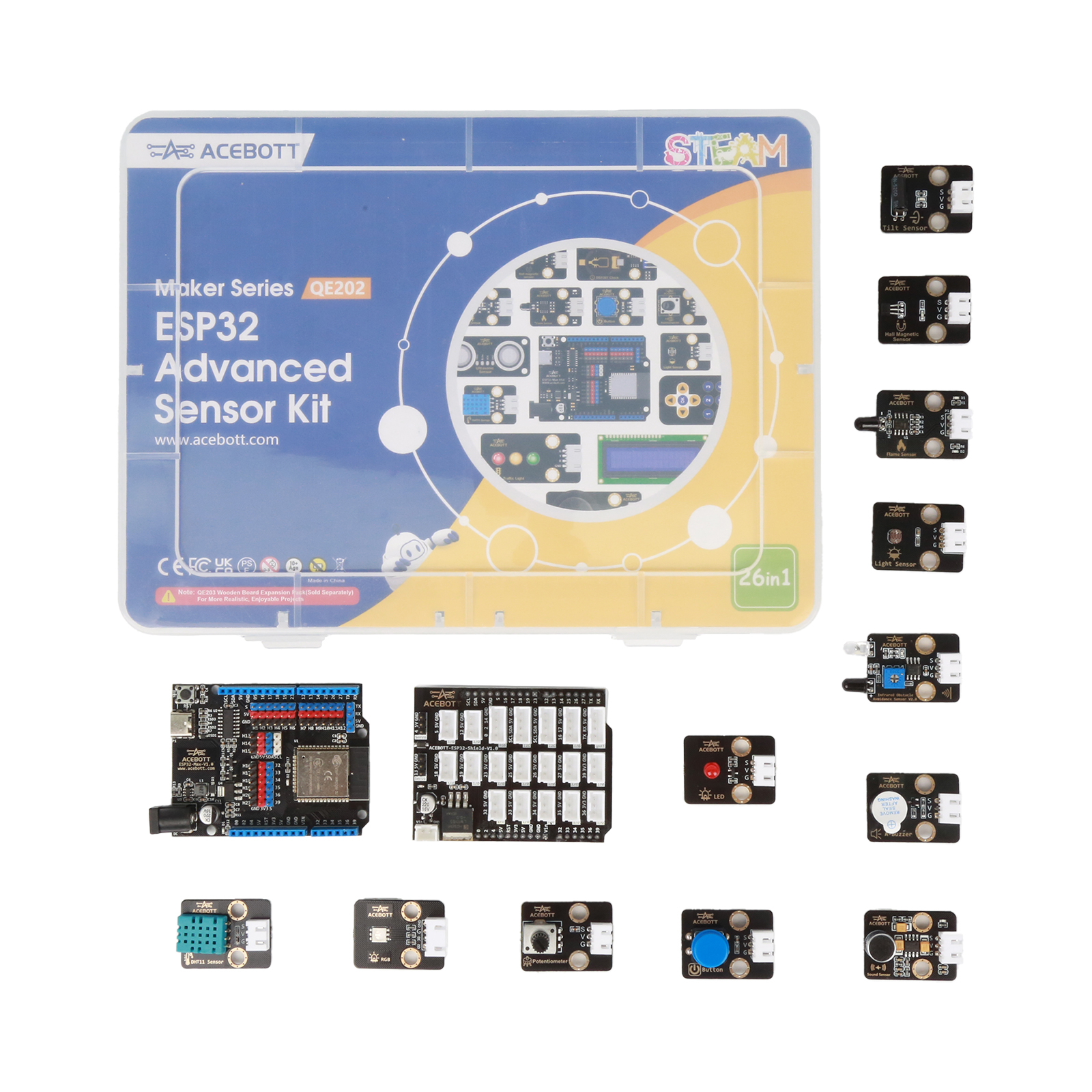 ACEBOTT ESP32 学習キット完全版 ESP32 メインボードプロジェクトチュートリアル付き Arduino STEM プログラミング DIY キット
