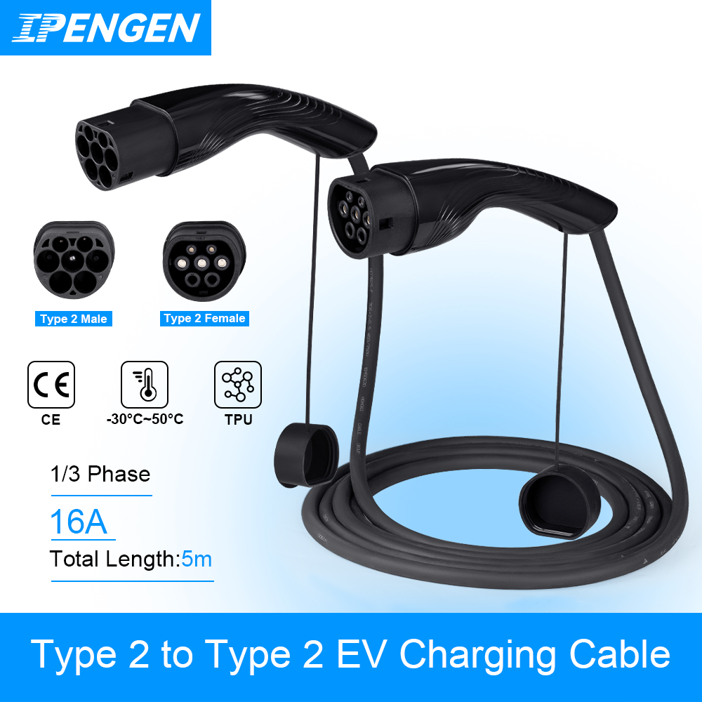 IPENGEN EV 充電器 Type2 ケーブルメス車側から Type2 オスプラグ 16A 3.6KW/11KW EV 車の充電器充電ケーブルコード電気用