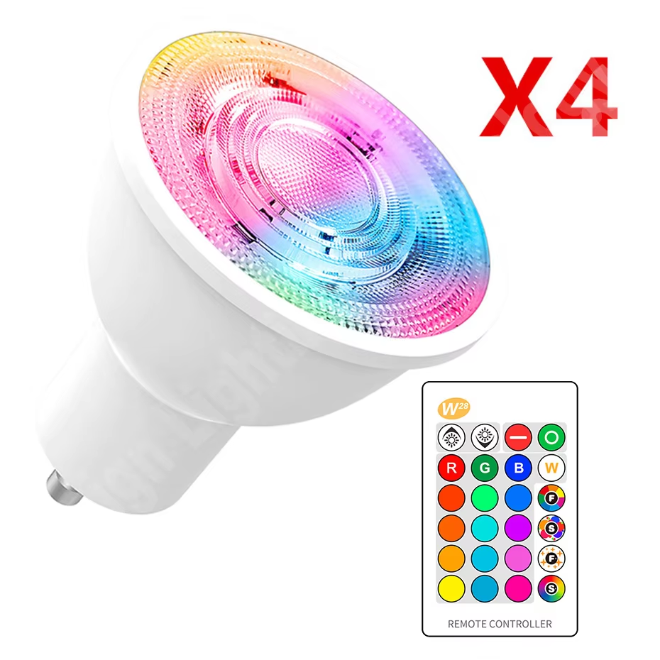 4 ピース/ロット LED 電球ライト GU10 8 ワット RGB 調光可能 16 色変更可能なスポットライト IR リモコンメモリ機能付き部屋用