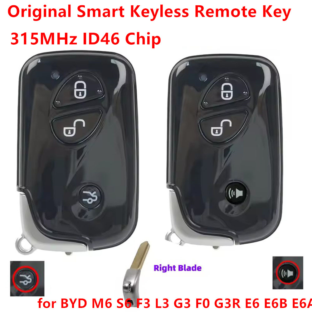 オリジナル BYD M6 S6 F3 L3 G3 F0 G3R E6 E6B E6A スマートキーレスリモートキーフォブ 315MHz ID46 チップ 3 ボタン