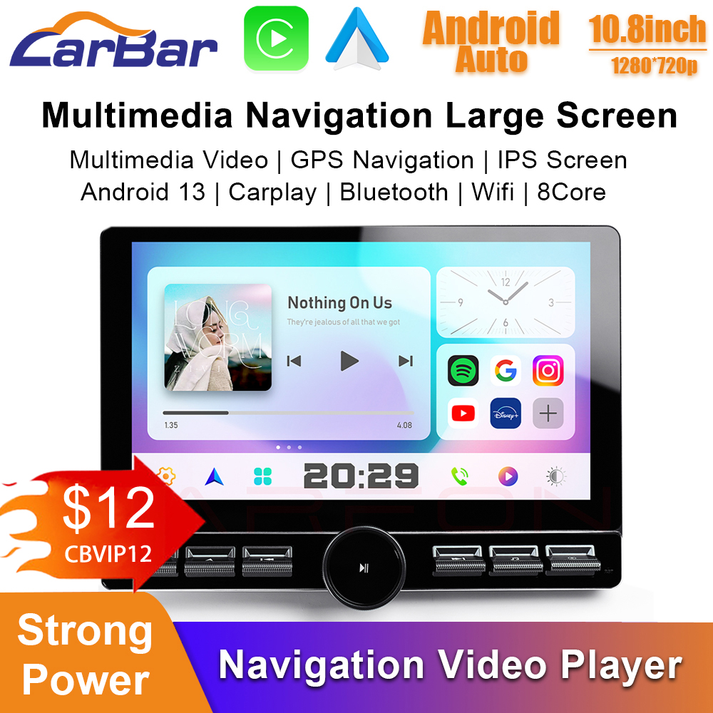 Carbar 10.8 インチ Android 2 Din カーラジオマルチメディア大画面ヘッドユニット Carplay Android 自動ナビゲーション GPS WiFi FM