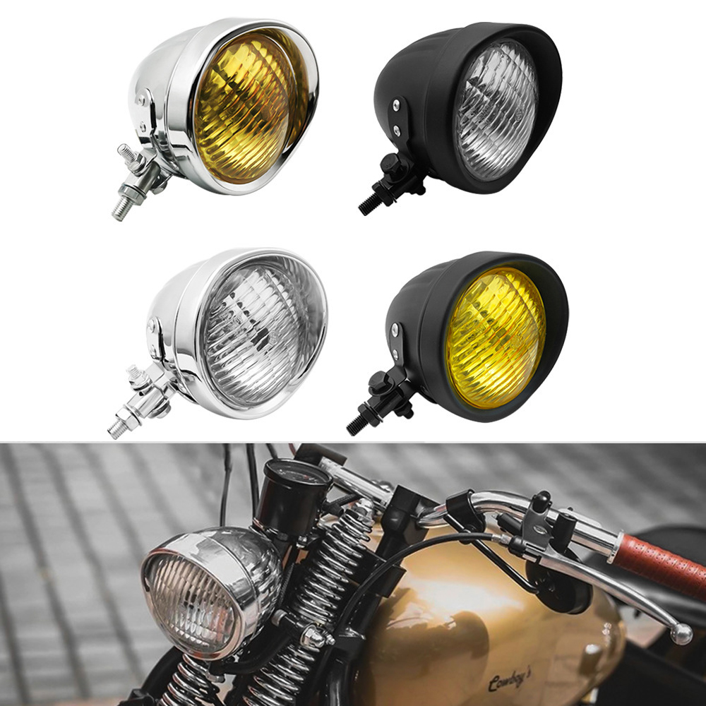 1pc オートバイクラシックブラッククローム 4.5 "弾丸ヘッドライトランプハーレーボバーチョッパーカスタムダート