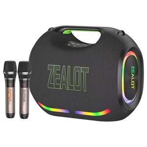 ZEALOT ZE21 250W ポータブルスピーカー。ワイヤレスマイク2本、RGBライト、イコライザー付き。TWS/TF/USB/AUX対応。ホームパーティーに最適