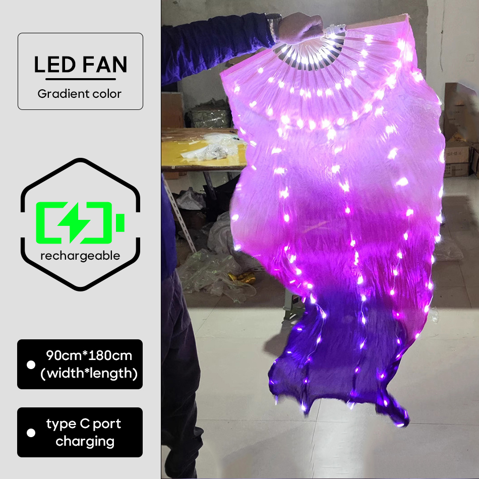 LED グローファンリアルシルクベールグラデーションカラーワンピース 1 ペア右手左手 150 センチメートルステージパフォーマンスアクセサリー