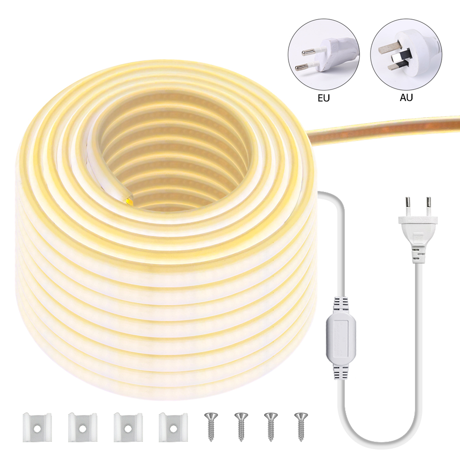 220V COB ストリップライト 288LEDs/m 0.5m-30m 柔軟なテープ屋外照明装飾用高輝度 LED リボン EU AU 電源プラグ付き