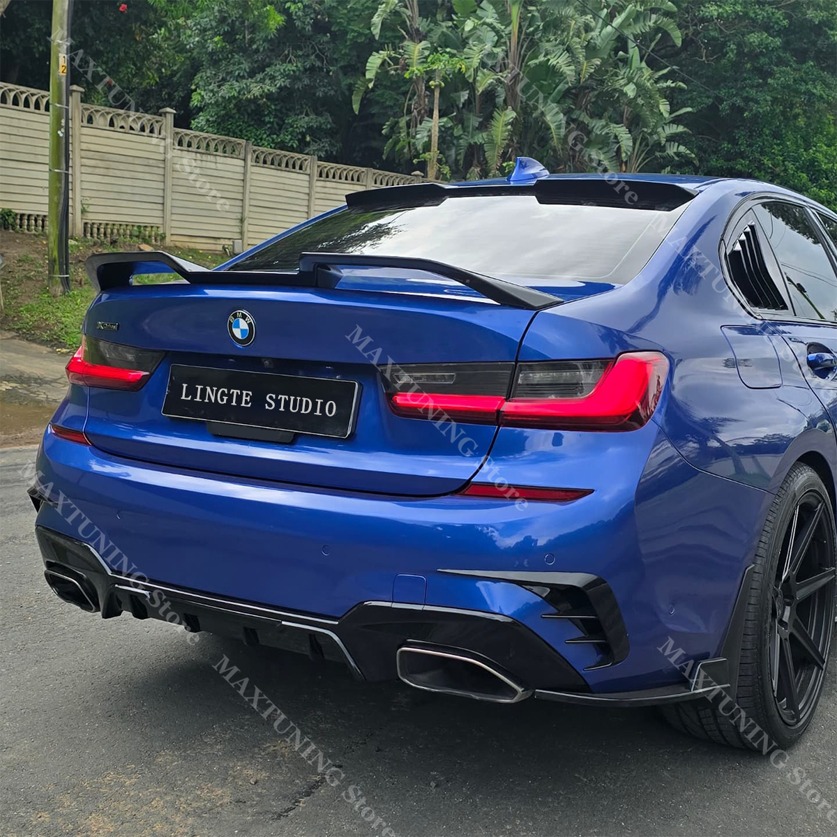 Bmw 3 シリーズ G20 320i 325i 330i M340i 2019-2024 V スタイルグロスブラック車のリアトランクスポイラーウイングルーフブーツリップキャップボディキット