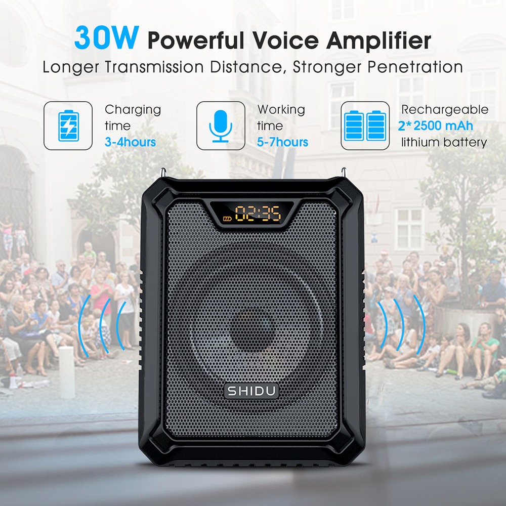 SHIDU M1000 ワイヤレスメガホンヘッドセット IPX6 防水 30W 電力 2500mAh モバイルバッテリー、教師用専用ワイヤレスマイク