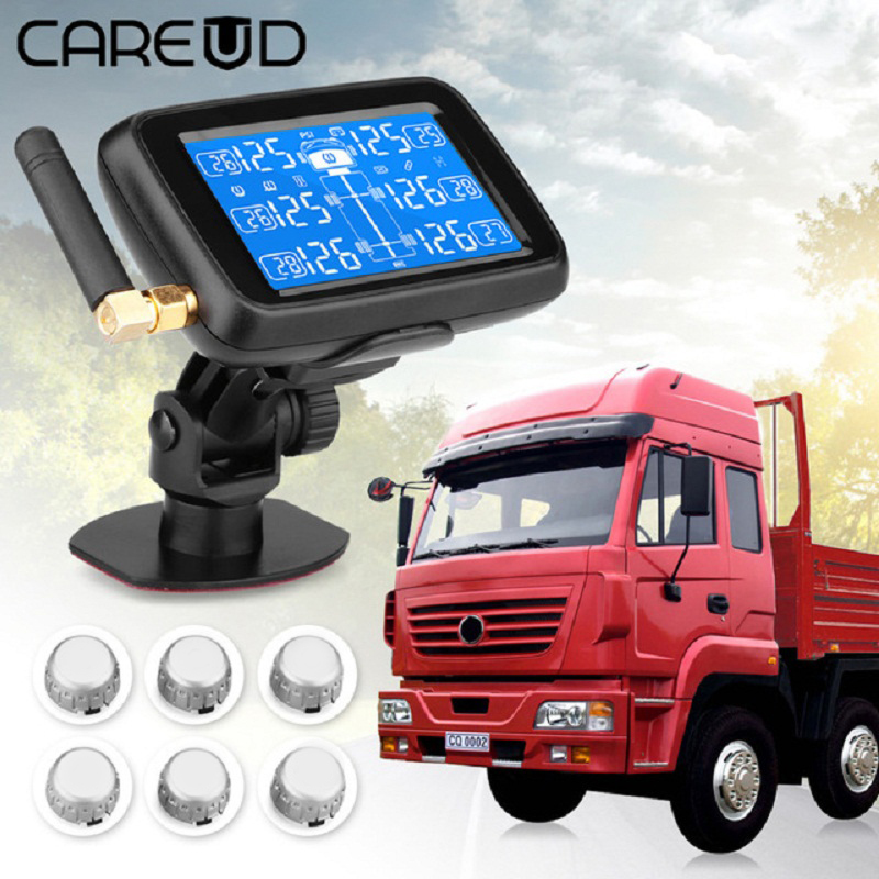 CAREUD U901T 車のトラック TPMS 車のワイヤレスタイヤ空気圧監視システム、LCD ディスプレイ、6 つの外部センサー付き、交換可能なバッテリー