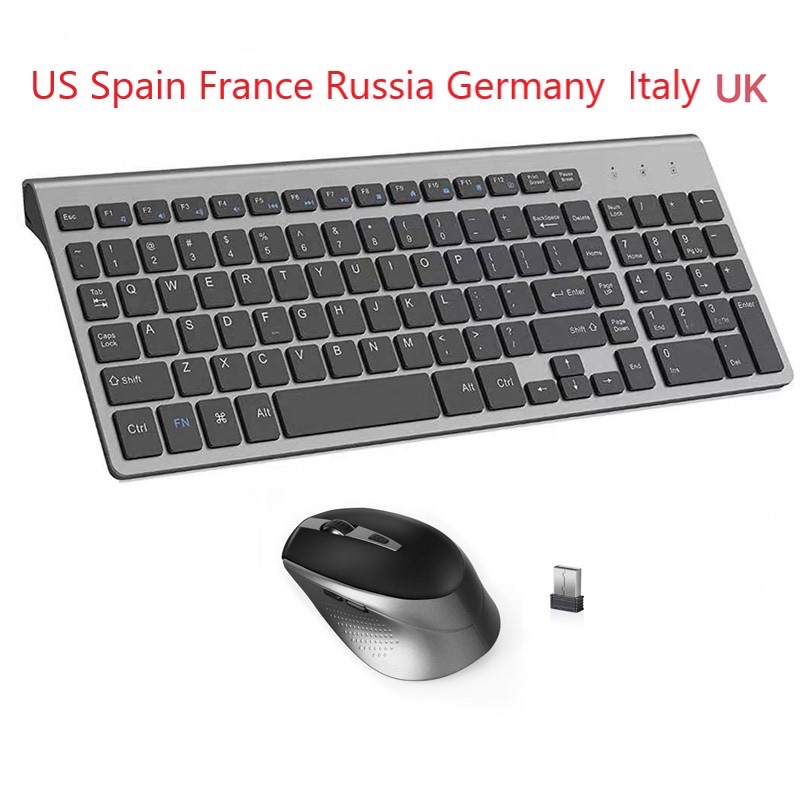 英語 ロシア語 フランス語 スペイン語 イタリア イギリス ドイツ語 ワイヤレス キーボードとマウス コンボ 2.4G USB サイレント キーボード セット ラップトップ PC 用