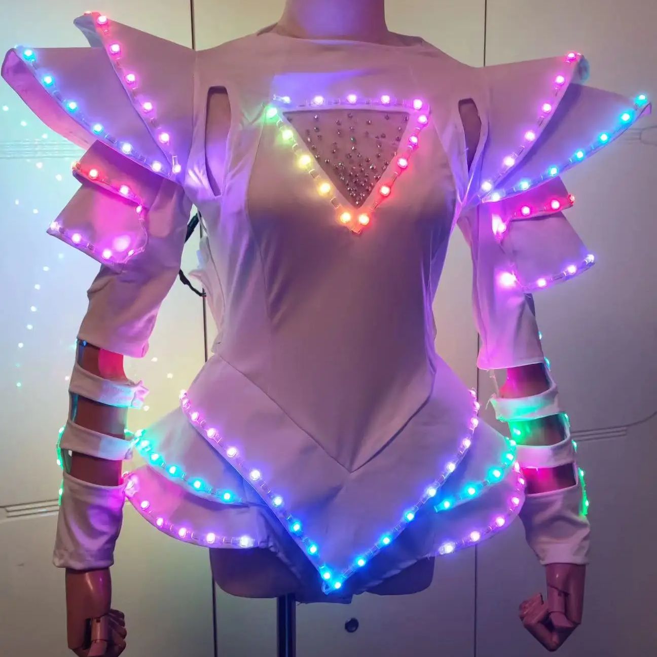 女性 Led 衣装レディースライトアップレオタードダンスドレスガールズディスコグロースーツコスプレ白ジャンプスーツ女性衣装