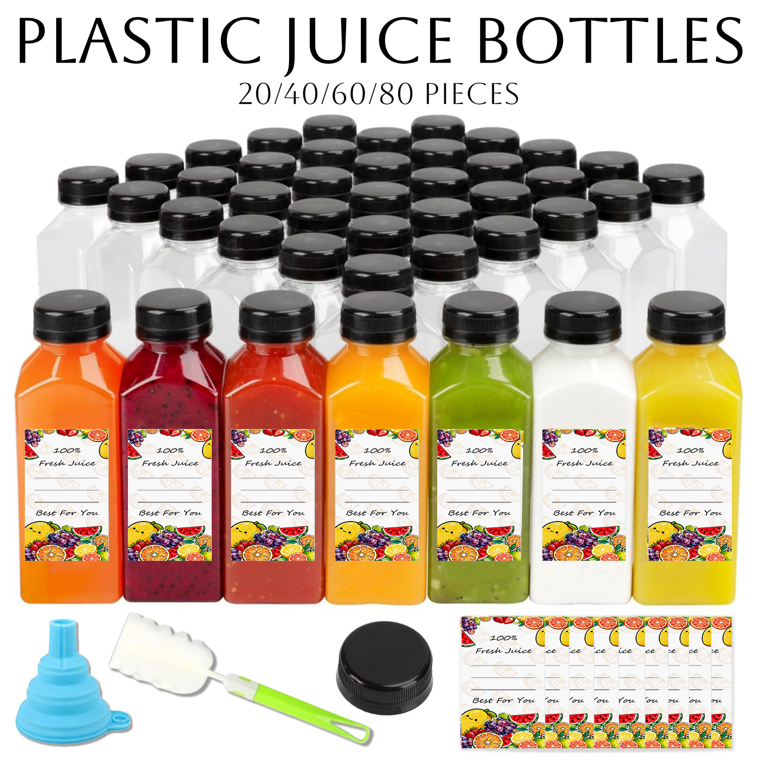 20-80 個のプラスチック ジュース ボトル 8/12 オンス キャップ付き再利用可能なジュース ボトル